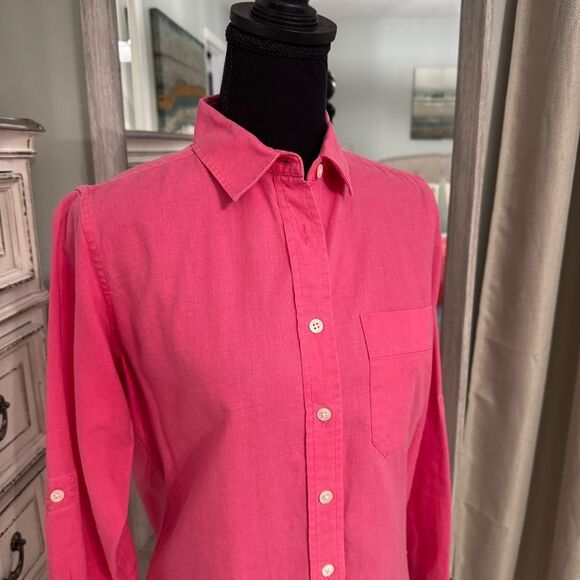 CAMIXA Linen-Cotton Blend Button-Up Shirt | XS | Hot Pink - Picture 12 of 14